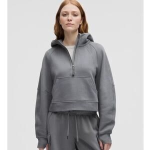 Lululemon Scuba Oversized Half-Zip Hoodie M/L Gray/ Dark Green EUC Cozy Fleece